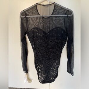 NOS Vintage Gaviota Black Mesh & Lace Bodysuit With Tags Large Sweetheart